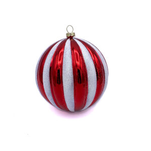 Sfera di Natale a spicchi colore rosso e bianco diametro 8 cm