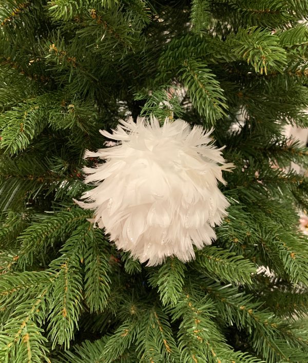 Sfera piumata da appendere all'albero, colore bianco, diametro cm 10